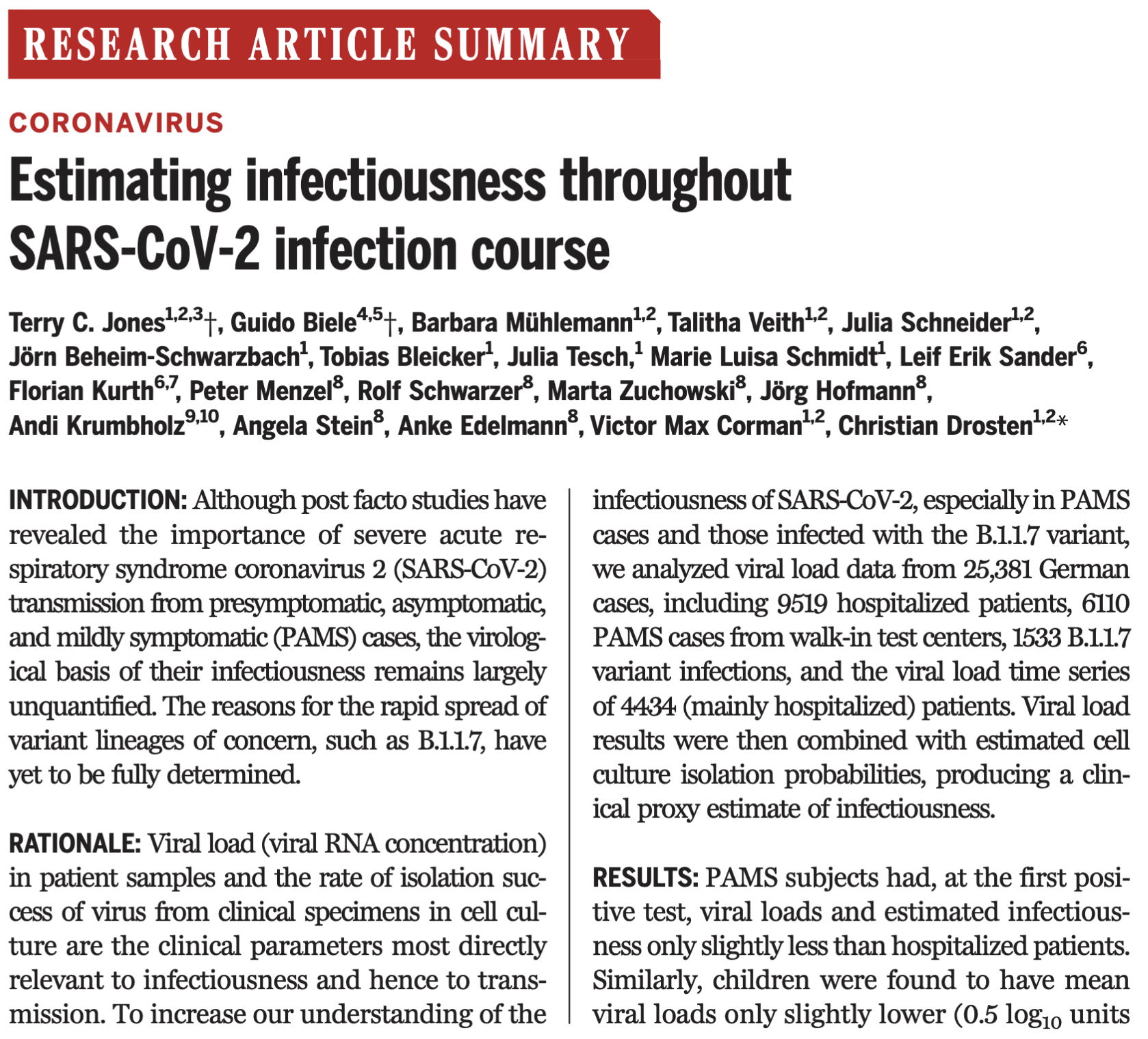 Abstract from Estimating infectiousness throughout SARS-CoV-2 infection course